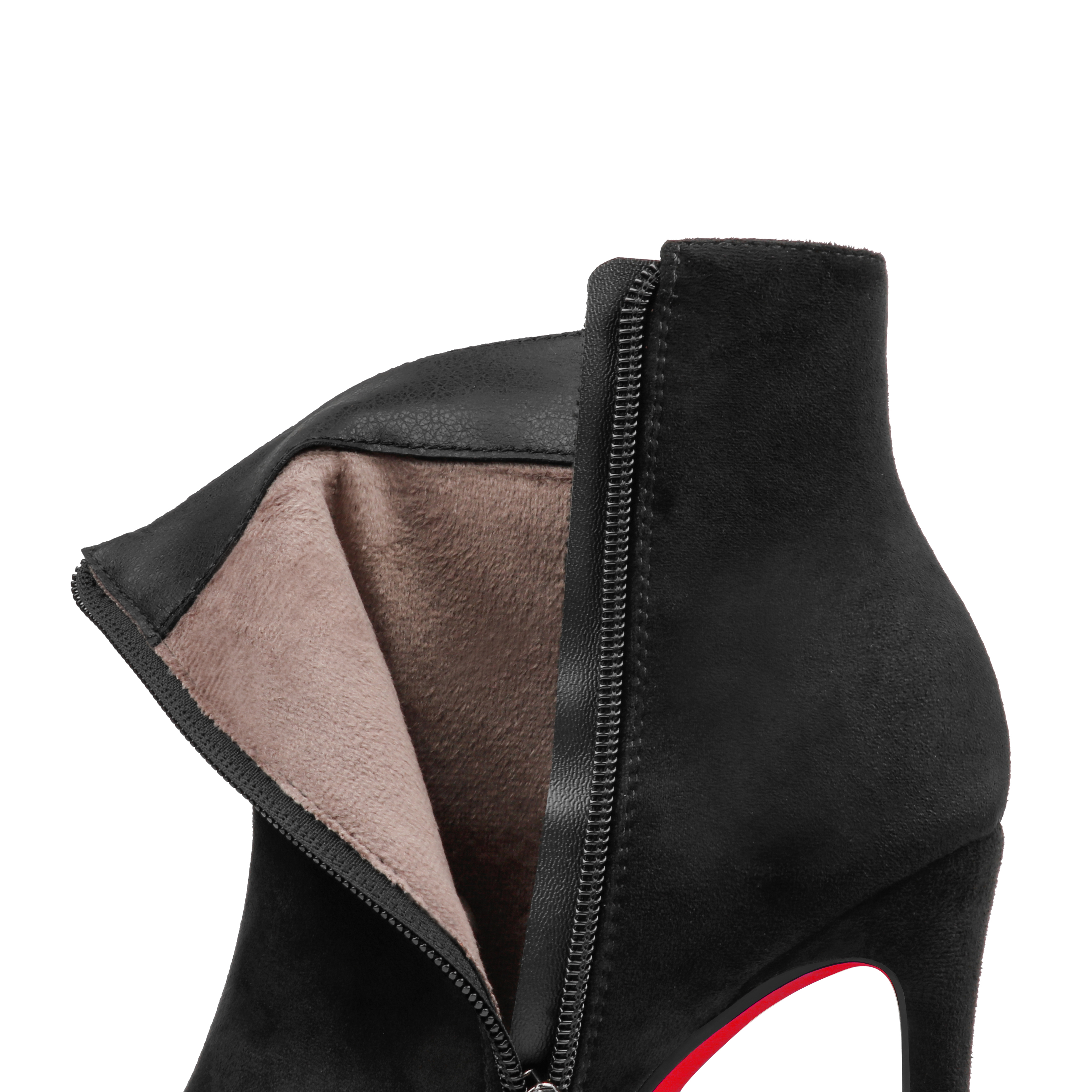 Women's Closed Pointed Toe Chain Studded Stiletto Ankle Boots Red Bottom Heels-MERUMOTE