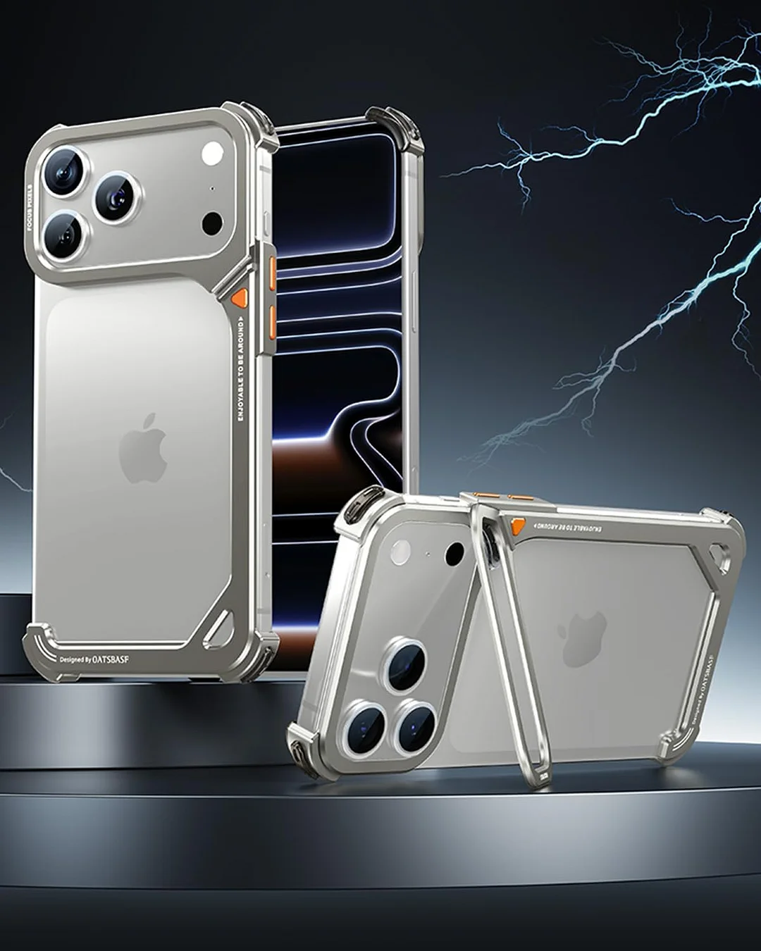 Compatible with iPhone 17 Pro Max metal protective case, aluminum frame, slim backless design, MagSafe compatible, shockproof protection, minimalist frameless phone case, natural titanium