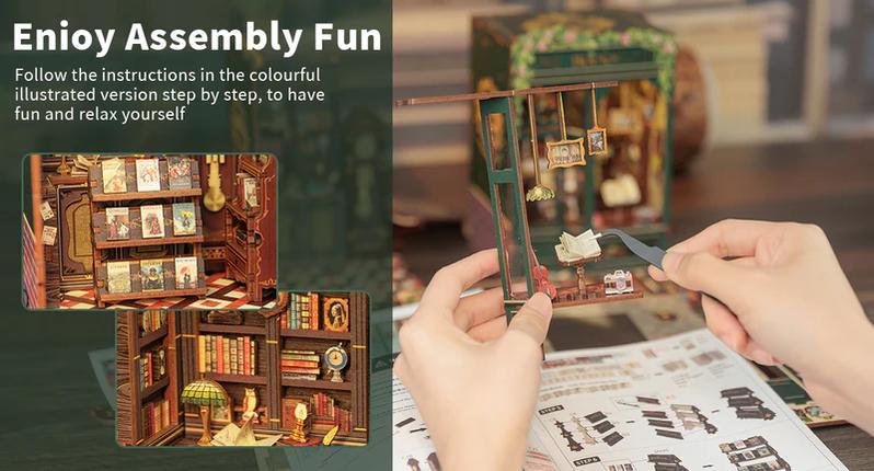EcoCrafty Owl Bookstore DIY Miniature Booknook Wooden Furniture Kit for Adults Teens with Touch Switch & Soft Lighting Perfect Decorative Display Gift for Book Lovers Mosaic Making