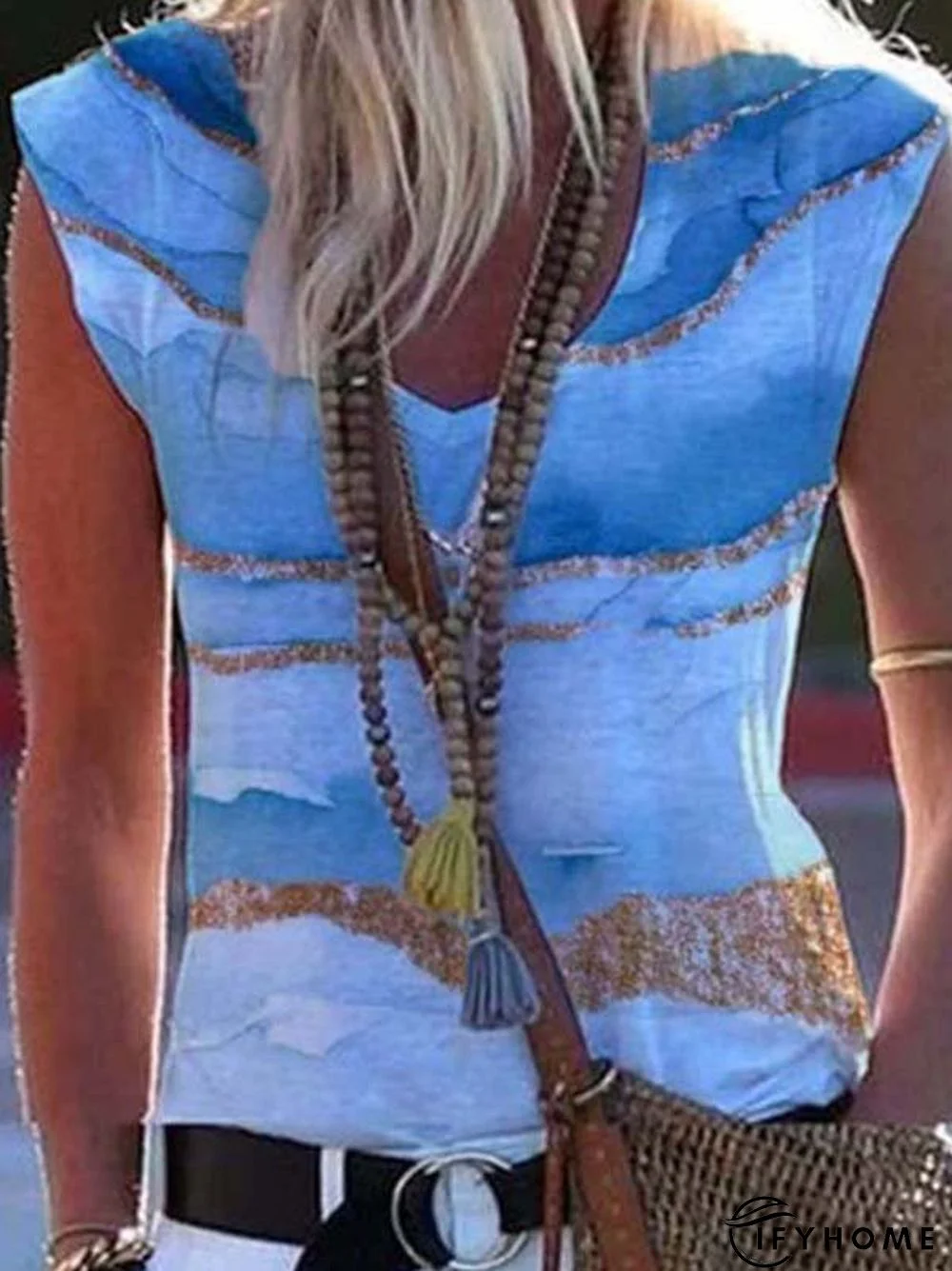 Cotton-Blend Printed Sleeveless Shirts & Tops | IFYHOME