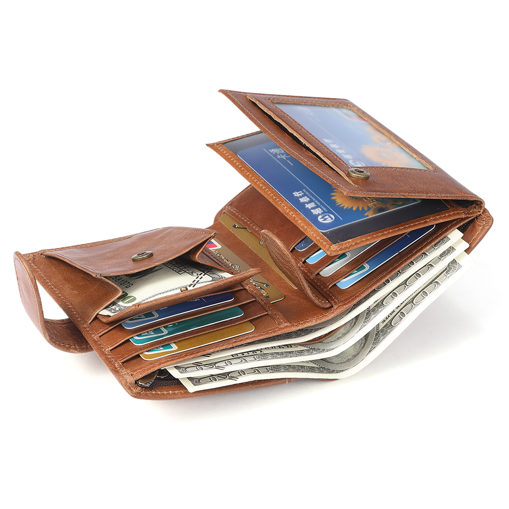 Men's wallet rfid multi-card slot casual retro leather wallet large capacity clutch