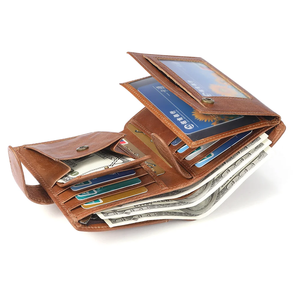 Men's wallet rfid multi-card slot casual retro leather wallet large capacity clutch