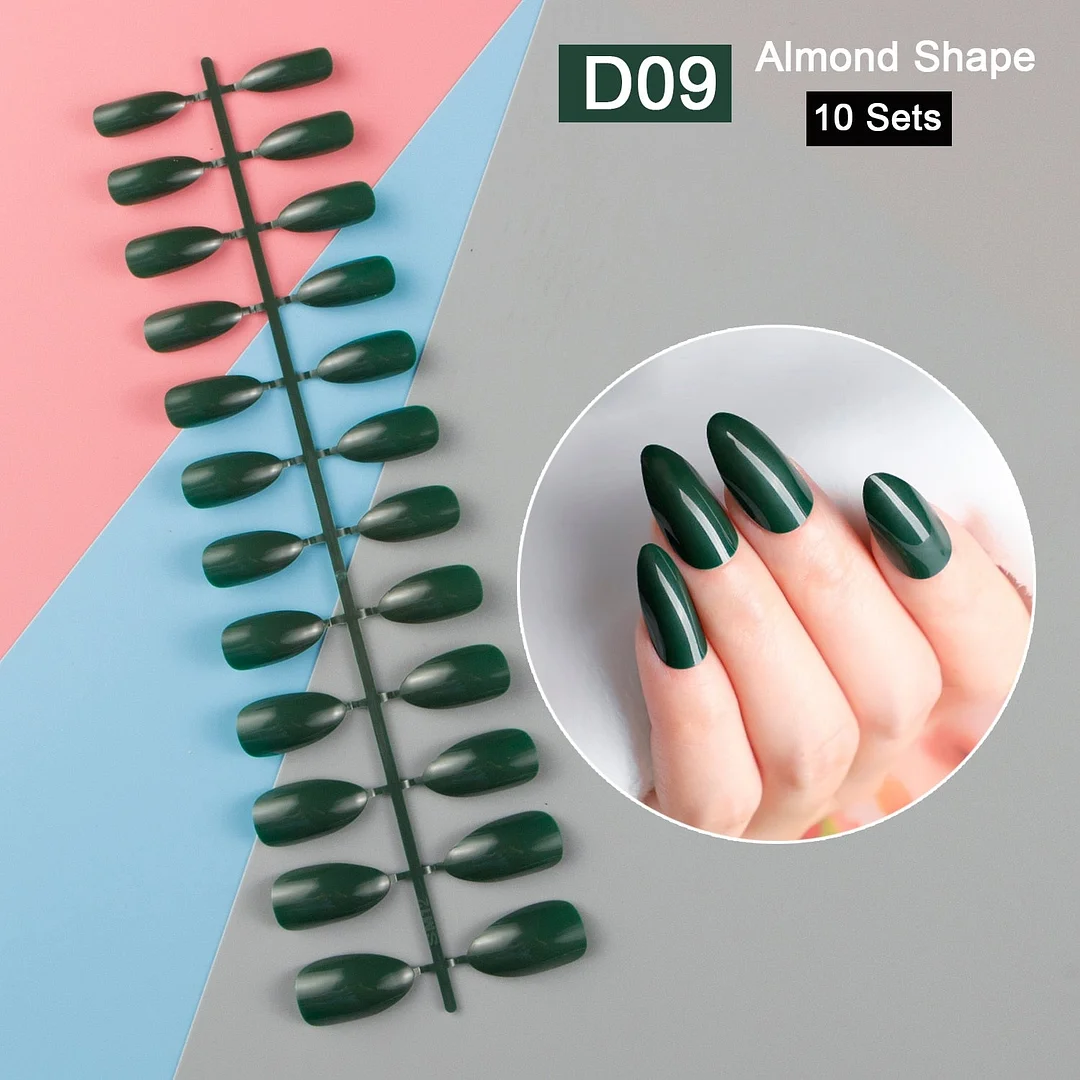 10 Sets/Pack Mixed Solid Colors Coffin Round Square Almond Shape False Nails Full Cover Nail Tips Short Fake Nails Tip Manicure-Nail Inspo