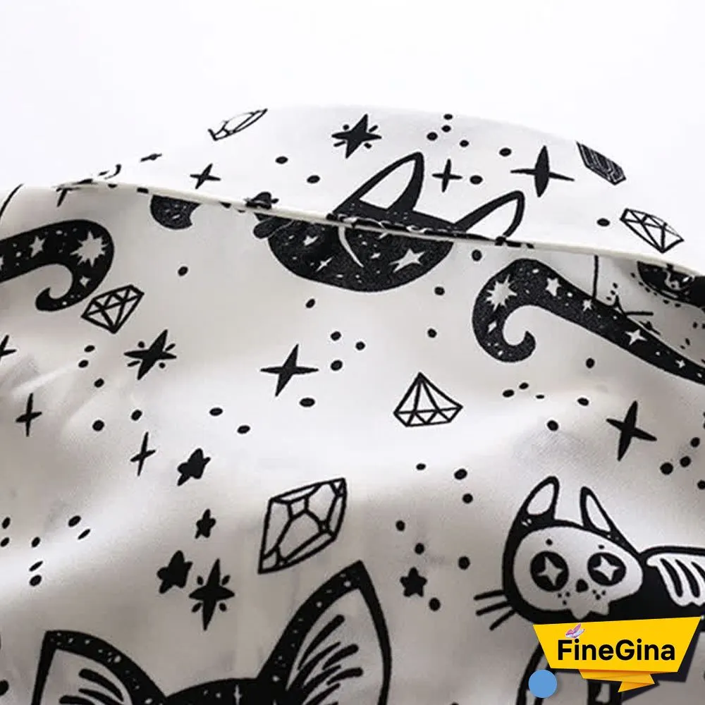 Kitty Print Long Sleeve Lapel Chiffon Shirt