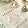 10 Pack | 10" Très Chic Rose Gold Rim Clear Plastic Dinner Plates, Disposable Party Plates