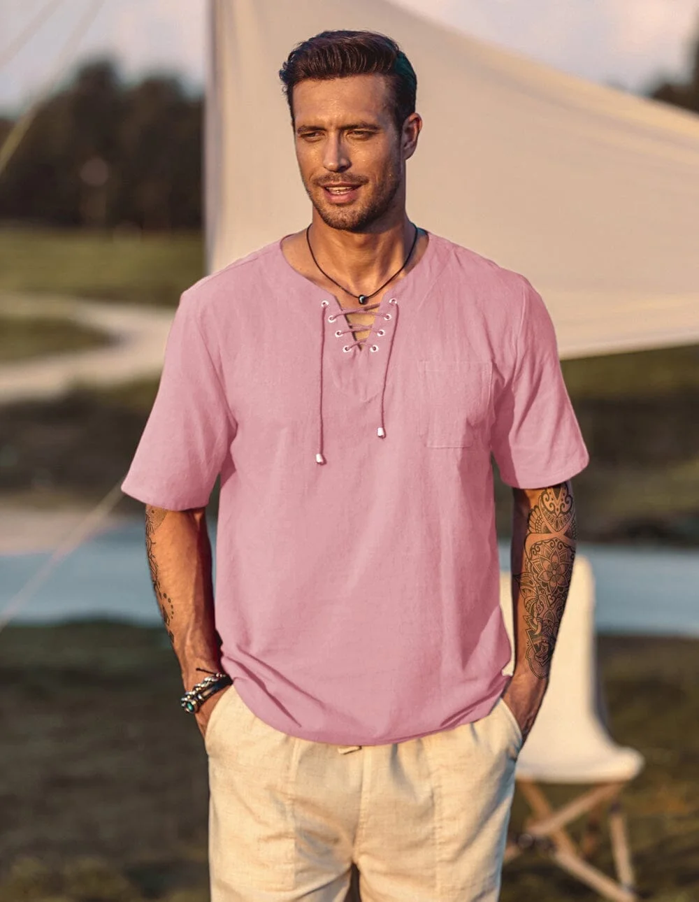 Casual Linen Style V Neck Shirts (US Only)