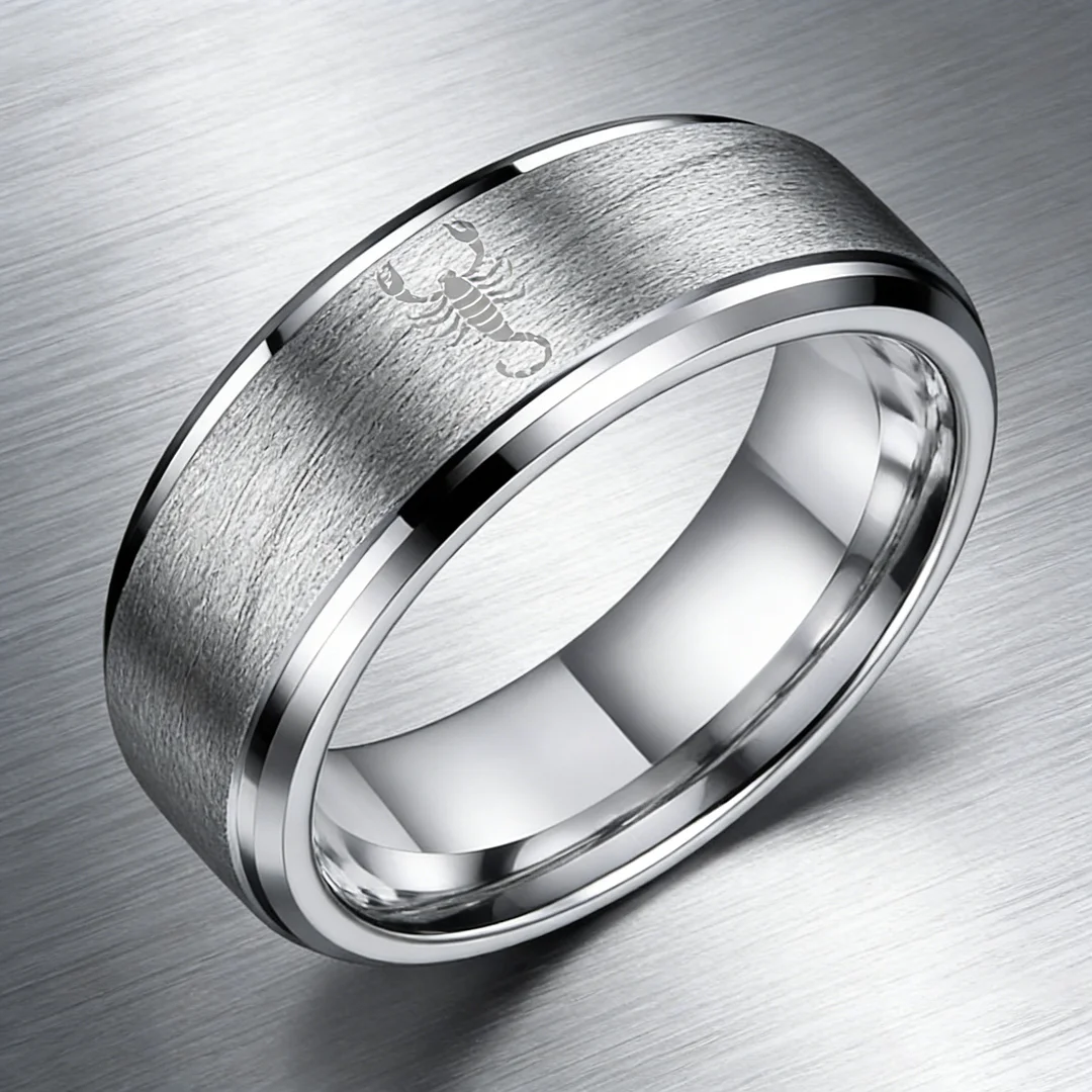 Scorpio Couples Open Steps Tungsten Carbide Rings Sliver Tungsten Wedding Bands for Men and Women 4MM 6MM 8MM