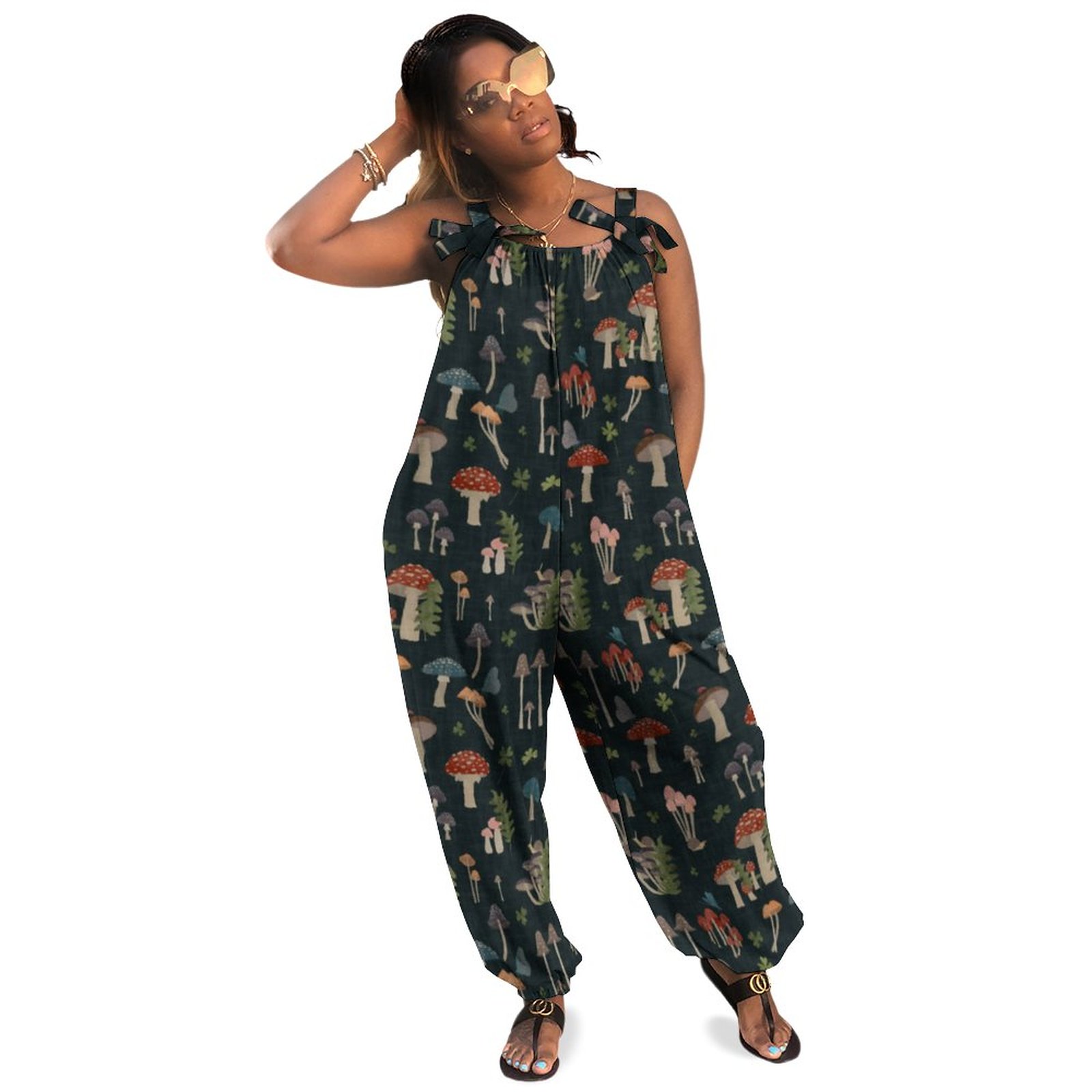 Vintage Mushrooms Boho Vintage Loose Overall Corset Jumpsuit Without Top
