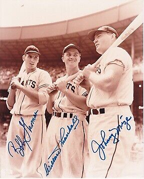 Bobby Thomson + Willard Marshall + Johnny Mize Signed New York Giants 8x10 Photo Poster painting