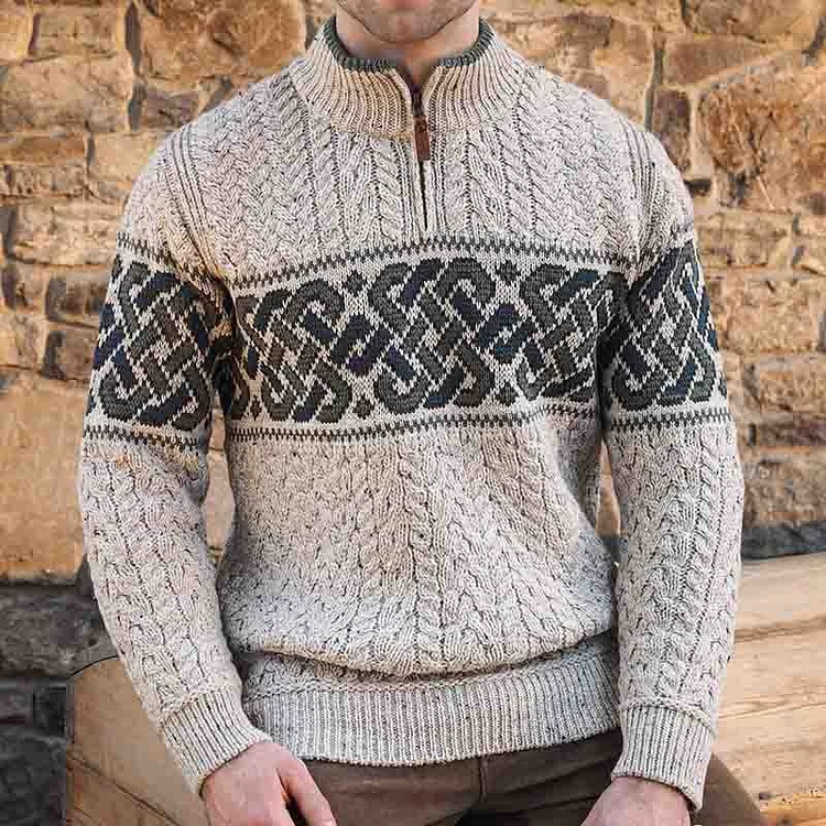 Utbros Men'S Celtic Knot Jacquard Aran Knitted Sweater