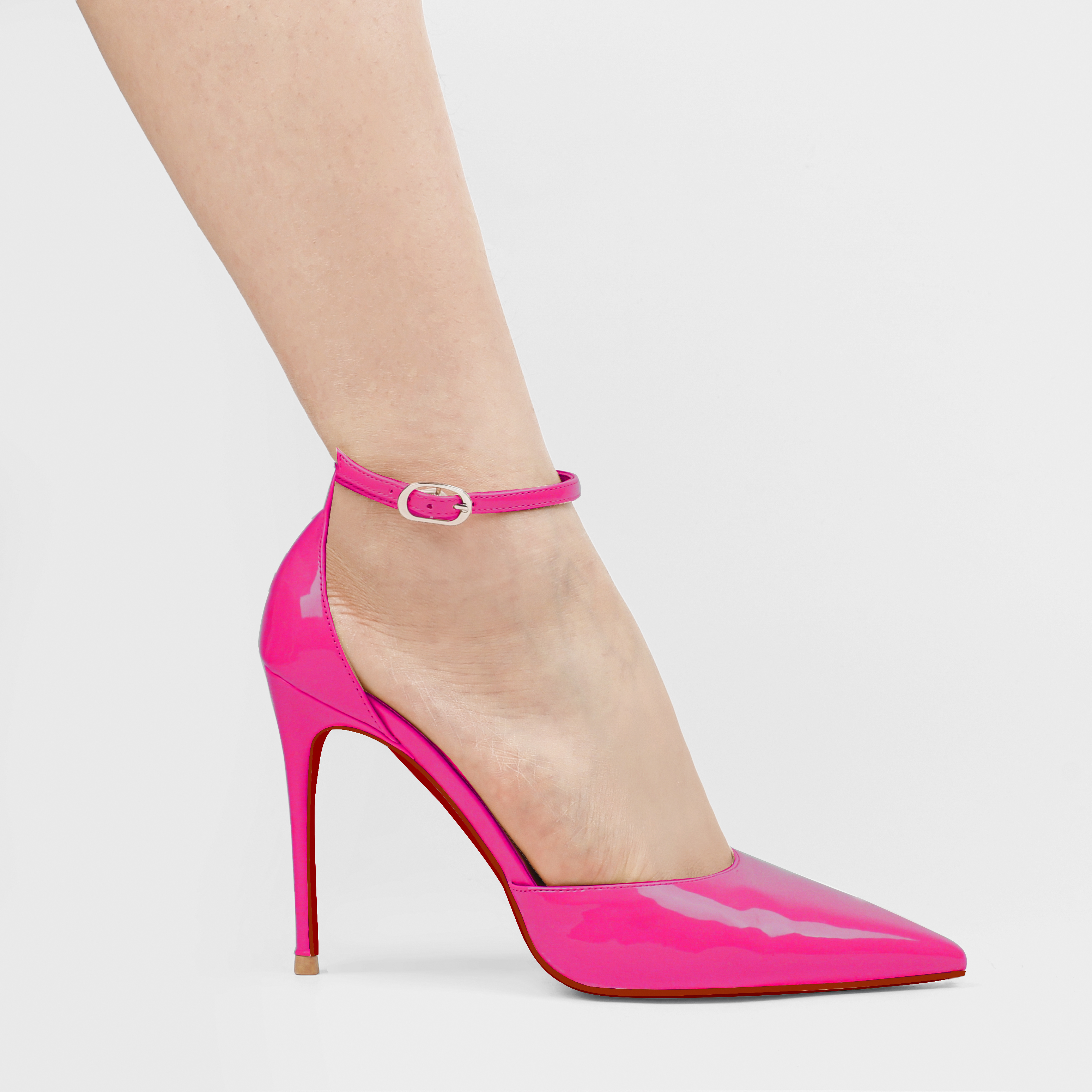 3.94" Women's Ankle Buckle Pointed Toe Pumps Wedding Party Red Bottoms High Heels-MERUMOTE