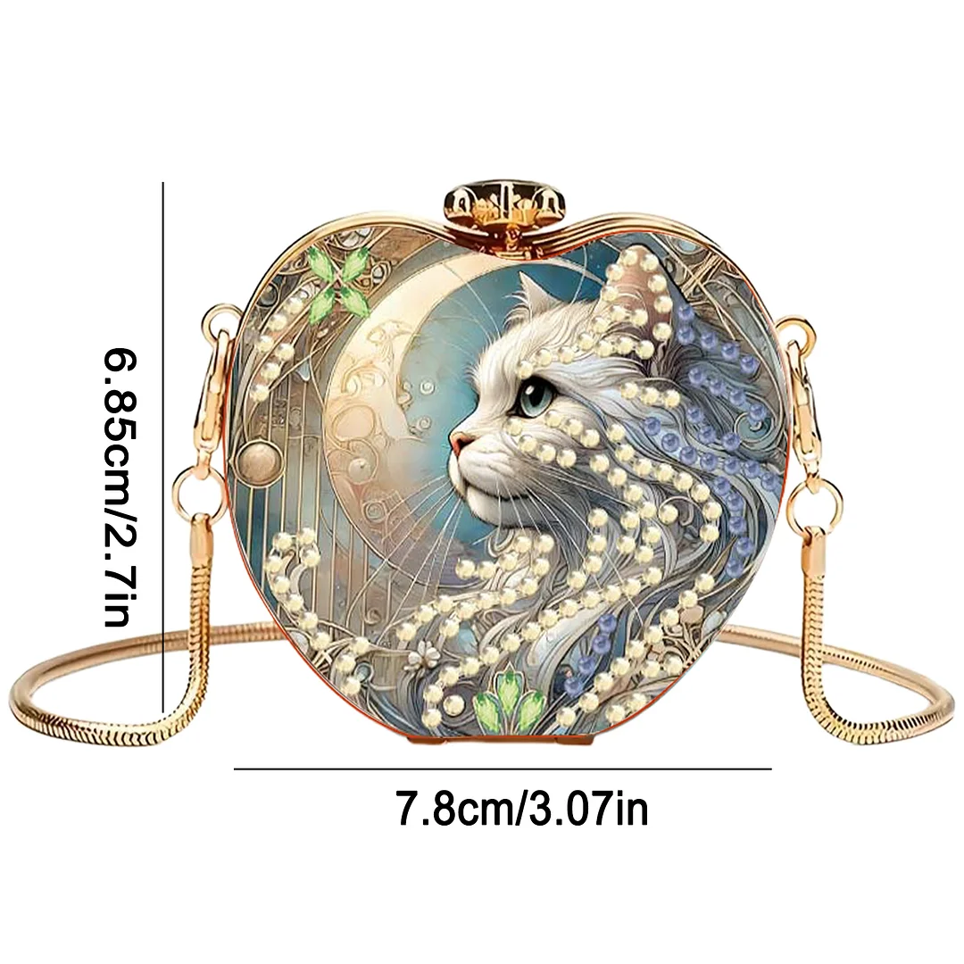 Cat Moon DIY Acrylic Love Diamond Art Painting Card Case Wallet with Chain Small Diamond Painting Crossbody Bag for Adults Women Girls Gift