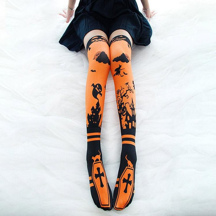 Halloween Velvet Stockings Long Over the Knee - Modakawa Modakawa