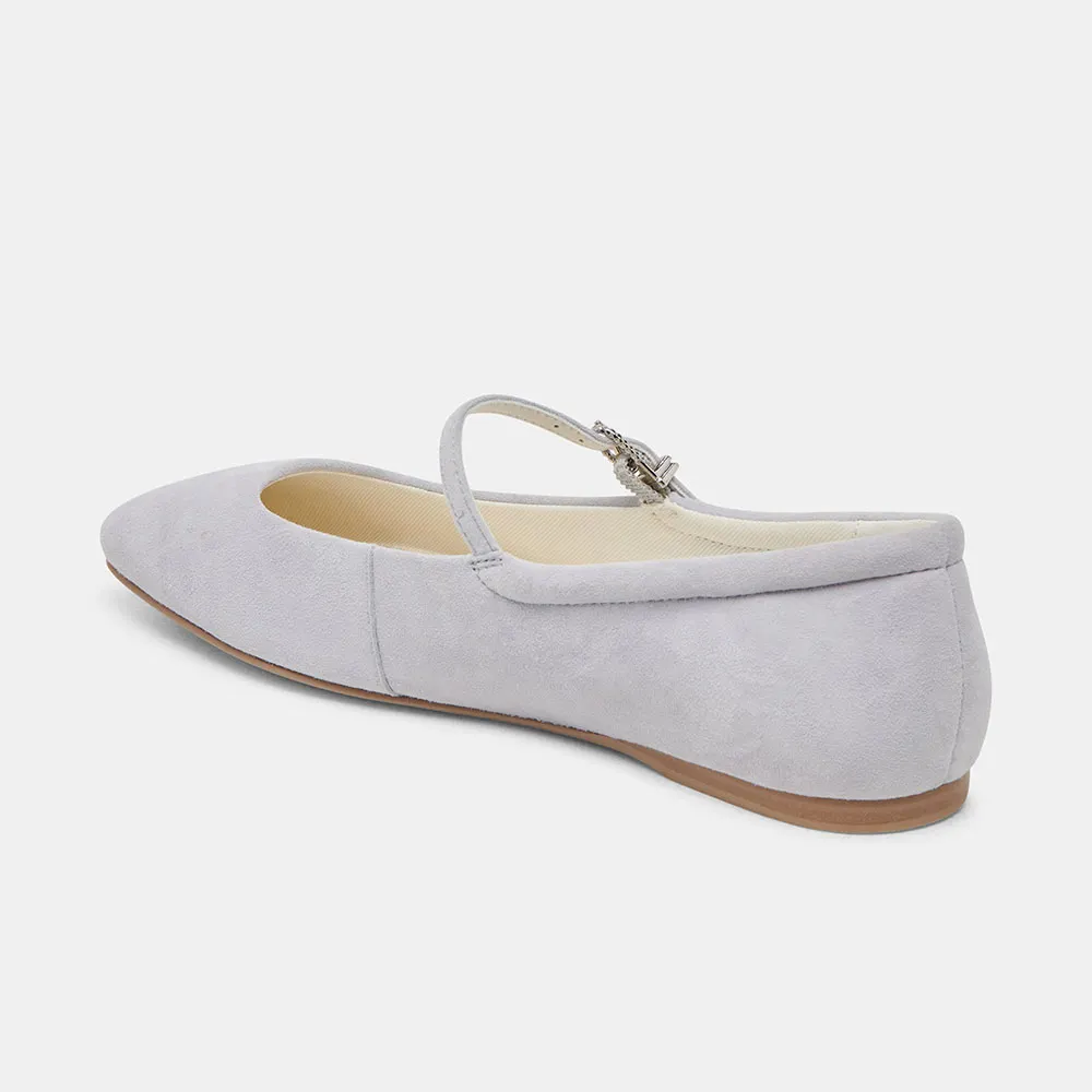 YDN Light Grey Vegan Suede Square Toe Simple Mary Jane Flats