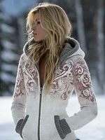 Bohemian Style Plant Flower Pattern Women's Winter Warm Knitted Sweater Coat