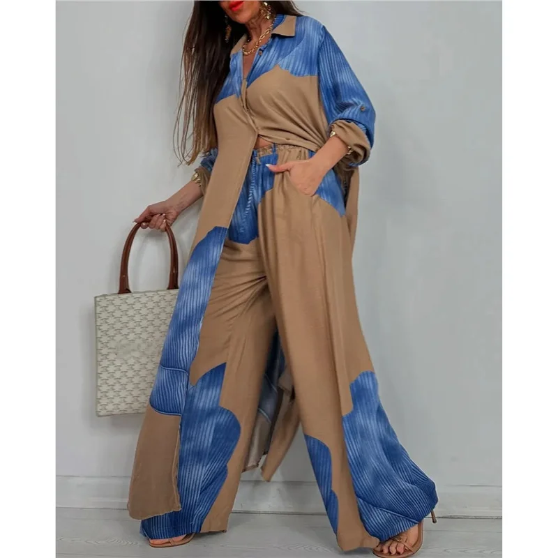 Athvotar Athvotar Spring And Autumn New Women's Fashion Casual Color Loose Shirt Trousers Two Sets