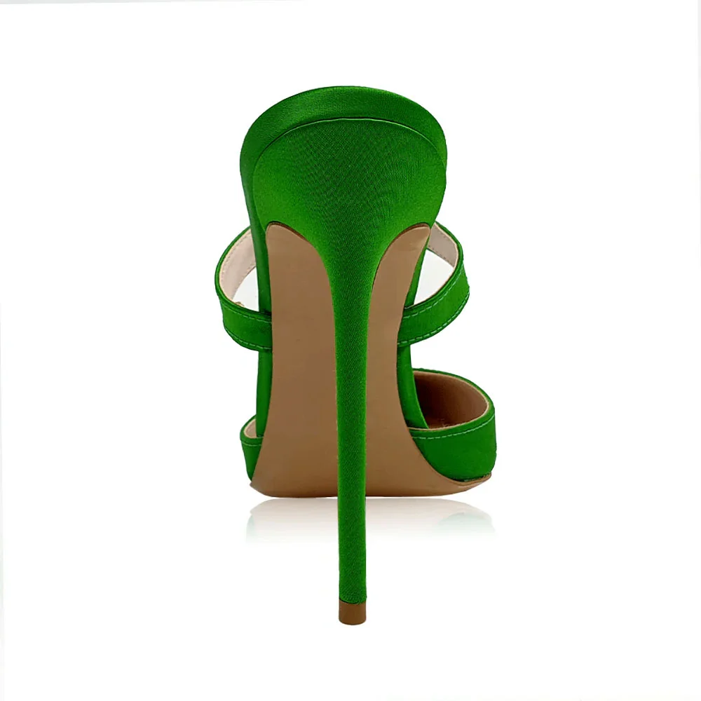 Pointy Toe Slip On Stiletto Heel Green Strap Women's Mules Shoes