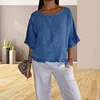 Gioiacombo&trade; Top da donna girocollo a mezza manica in cotone e lino