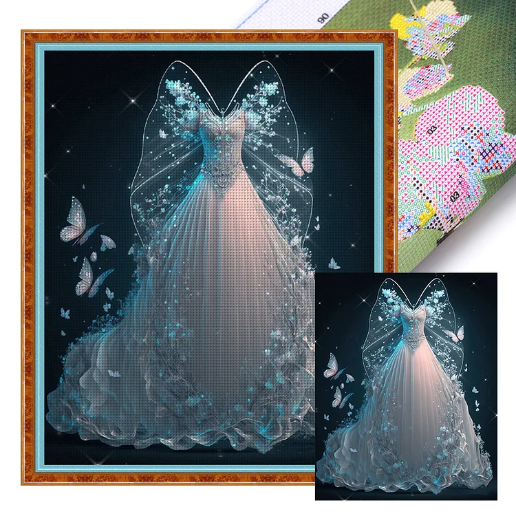 【Huacan Brand】Butterfly White Dress 11CT Stamped Cross Stitch 40*50CM