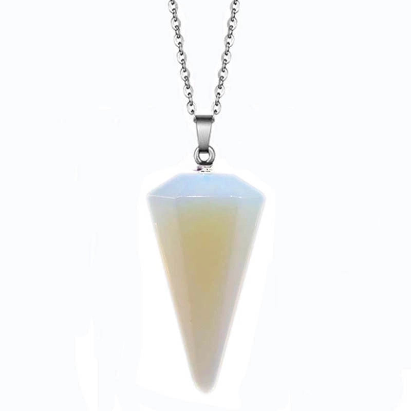 Fashion Hexagonal Cone Natural Crystal Stone Polishing Pendant Necklace 1 Piece