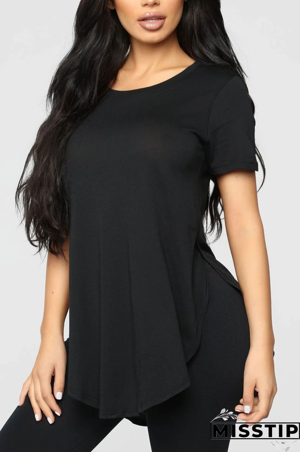 Black Fashion Casual O Neck Short Sleeve Regular Sleeve Regular Solid Tops