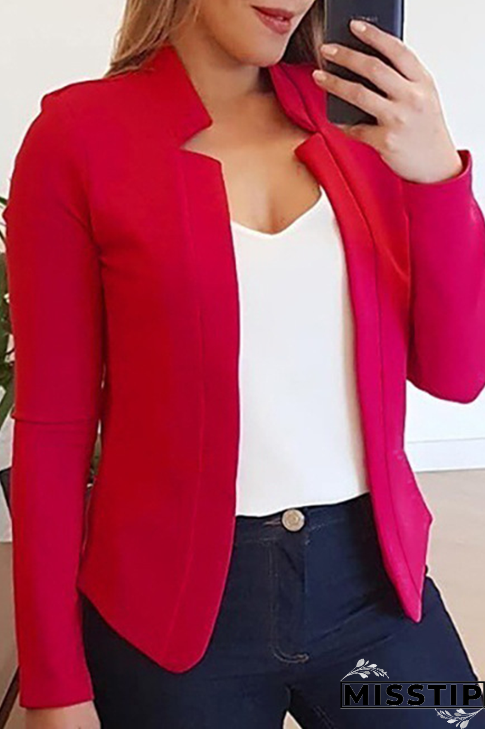 Black Fashion Solid Patchwork Cardigan Collar Outerwear