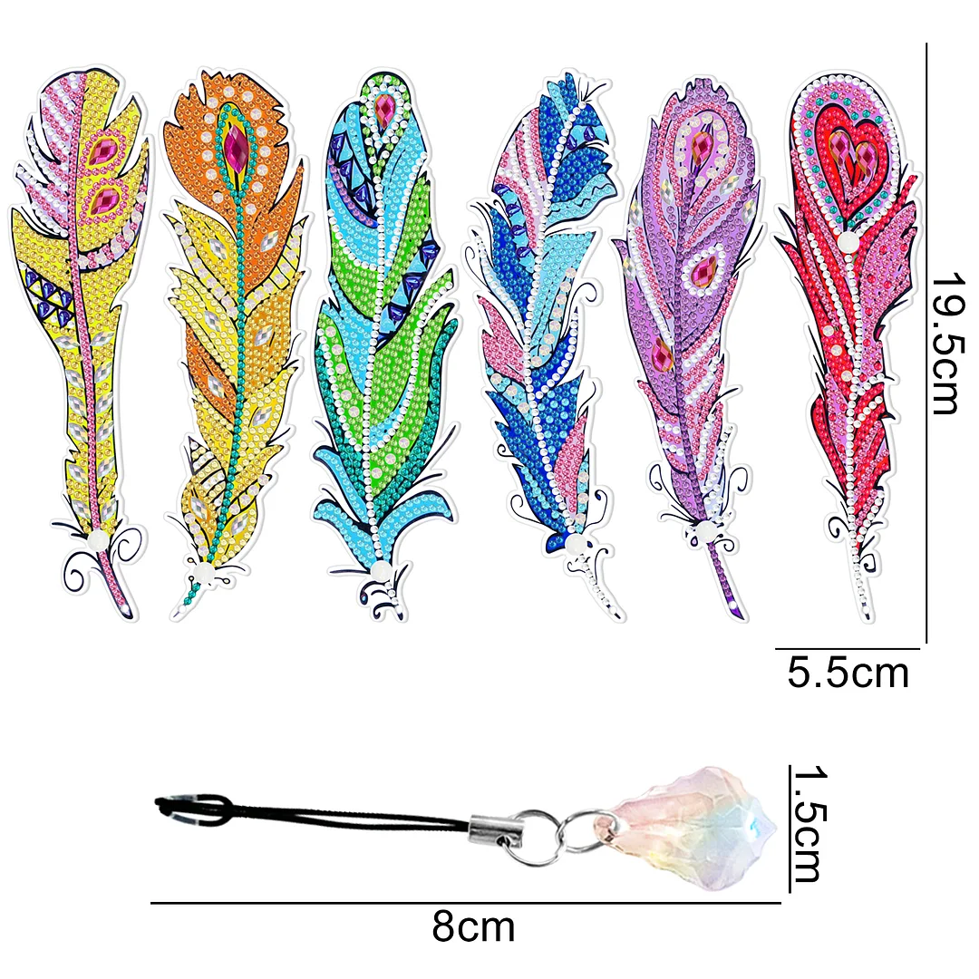 6pcs/set DIY Special Shaped Diamond Painting Bookmark | Feather(Single Side)