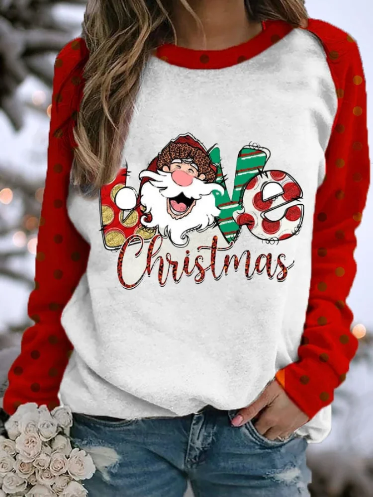 Wearshes Christmas Print Long Sleeve Casual Sweatshirt