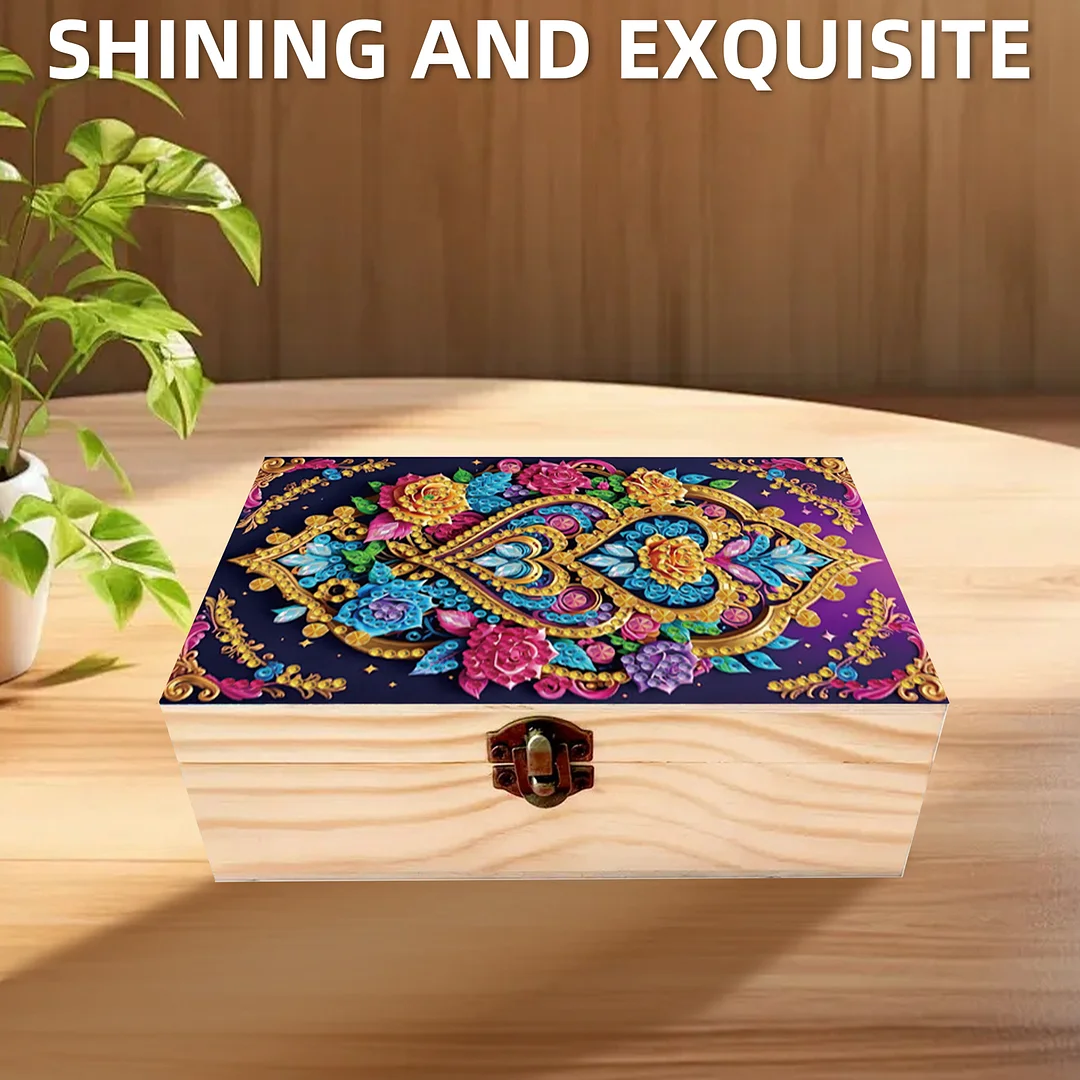 5D DIY Diamond Painting Handmade Wood Storage Box Crystal Storage Case (Pattern)