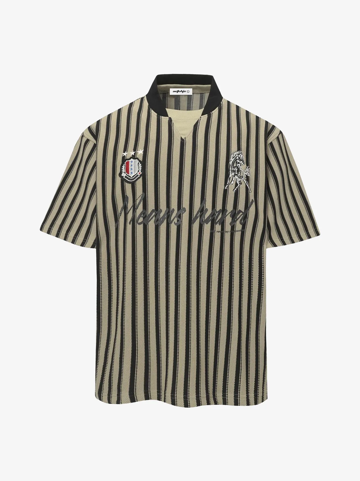 Apricot Act Chic Badge Embroidery Stripe Print Tee Front