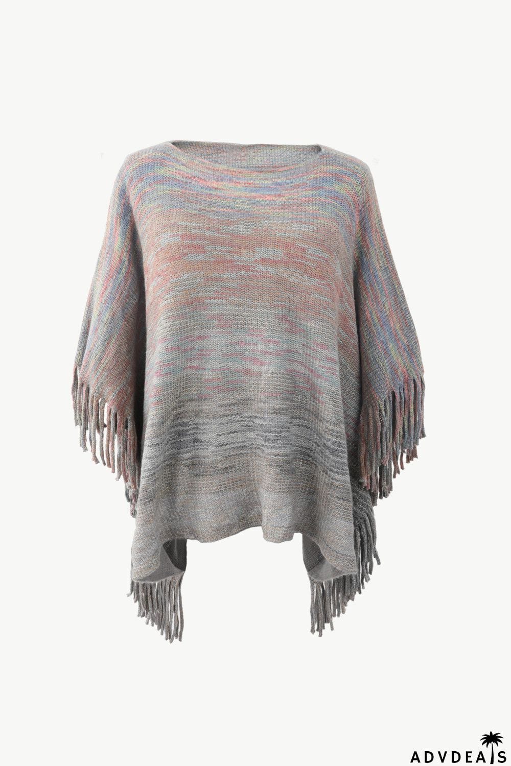 Round Neck Fringe Detail Poncho