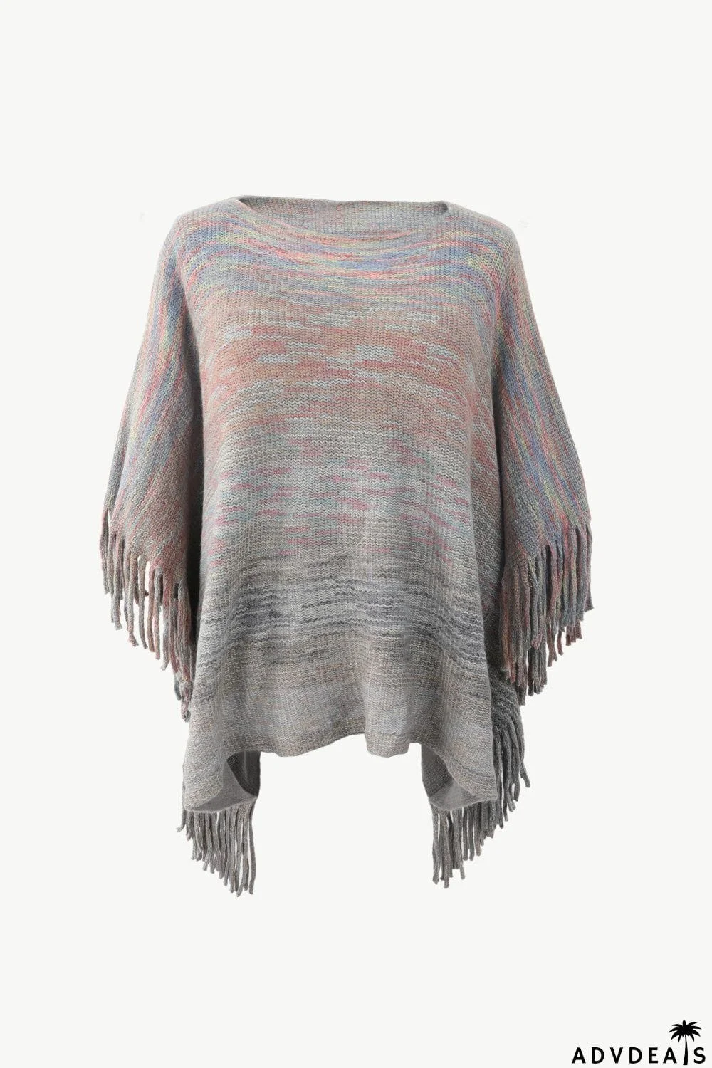 Round Neck Fringe Detail Poncho