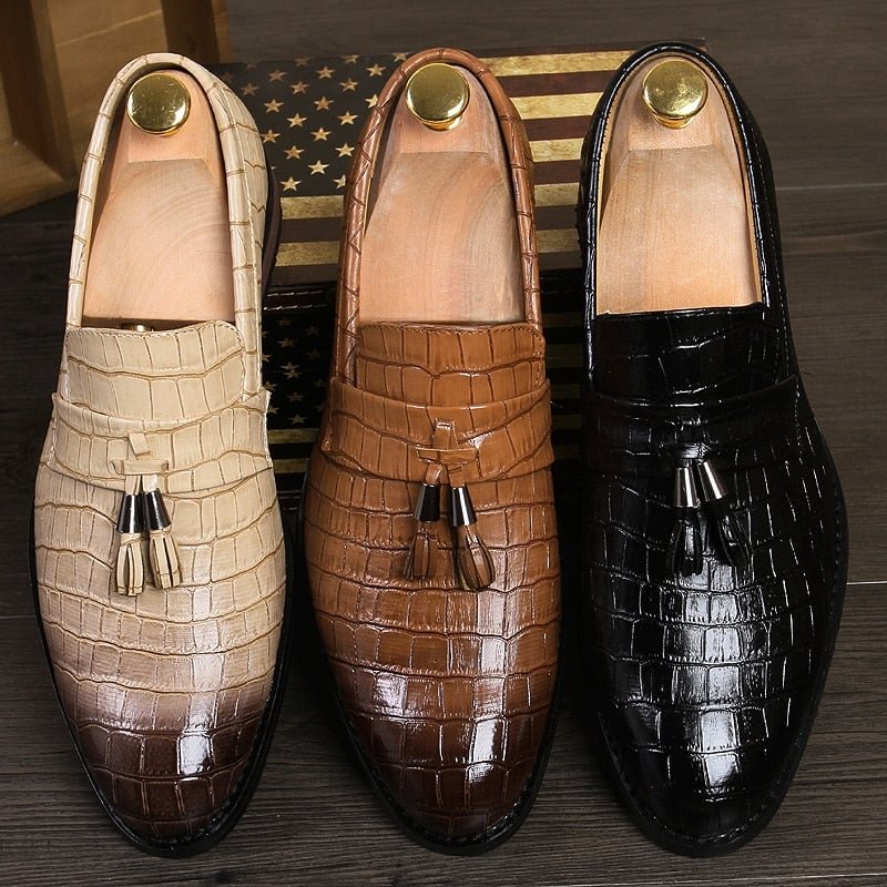 YRZL Leather Shoes Classic Crocodile Pattern Men Dress Shoes Casual Party Leather Wedding Shoes Formal Men Shoes Leather