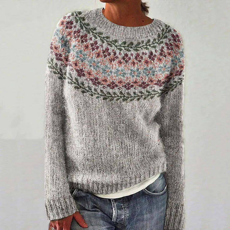 Vintage Leaf Print Sweater