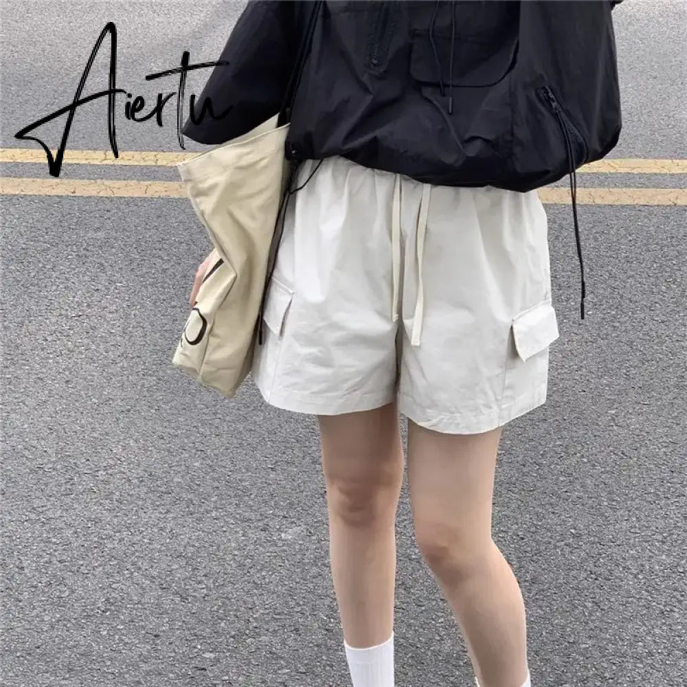 Cargo Shorts Women Vintage Japanese Style Casual Baggy Black White Short Pants High Waist Short Female Summer Streetwear Aiertu