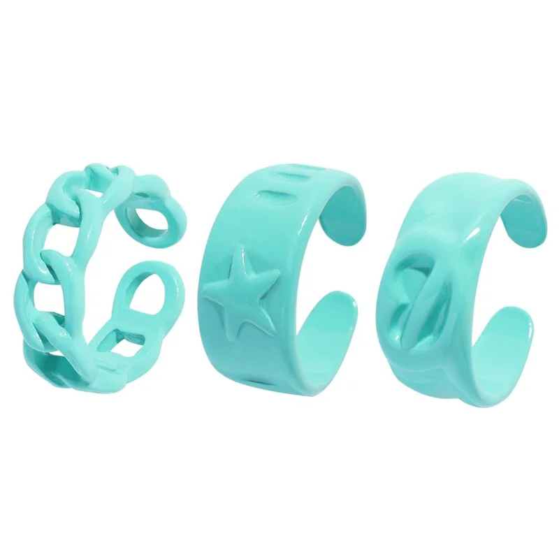 Dvacaman 2021 New Trendy Hand-Painted Candy Color Dripping Oil Geometric Chain Rings Set for Women Colorful Irregular Open Rings