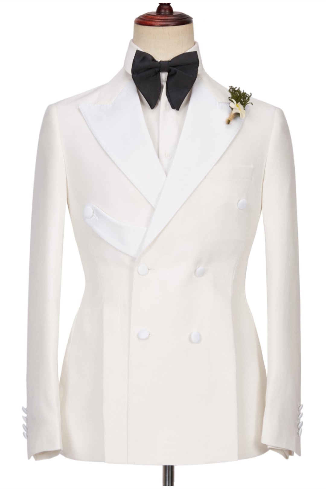 Elegant Peaked Lapel Alejandro White Two Pieces Double Breasted Wedding Suits | Ballbellas Ballbellas
