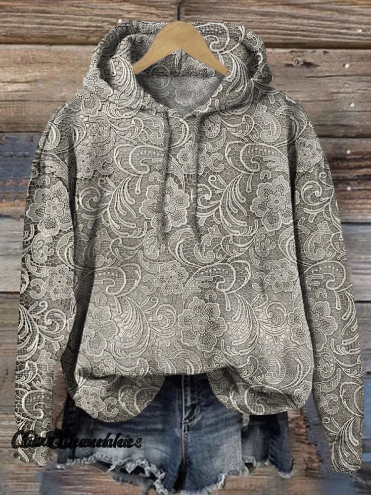 Vintage Floral Print Hooded Sweatshirt Multicolor / S