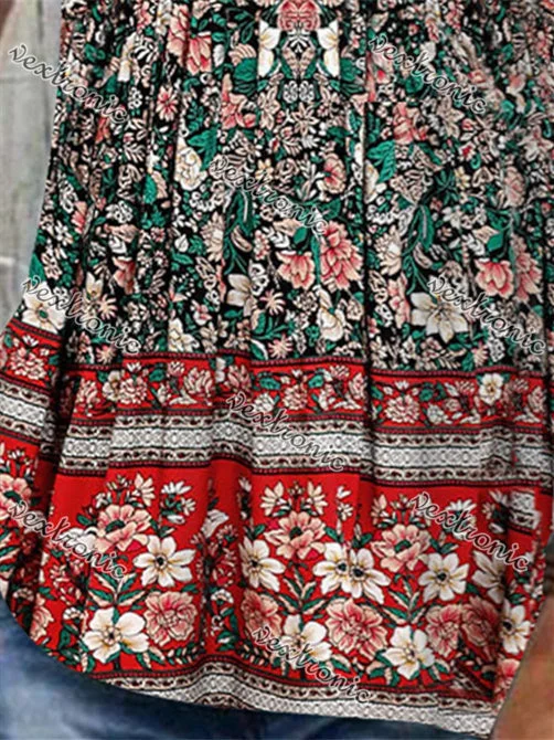 Women Sleeveless Scoop Neck Floral Printed Stitching Women Tops