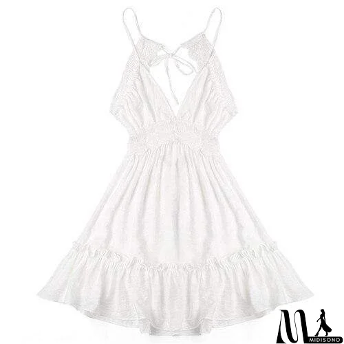 MidiSono - Boho Vrouwen Jurken Spaghetti Strap Backless Elegante Beach Zonnejurk