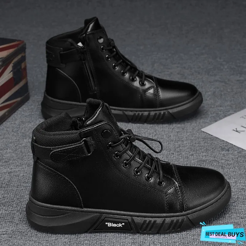 Genuine Leather Retro Work Boots Men Winter Sneakers Lace Up High-Top Ankle Boots