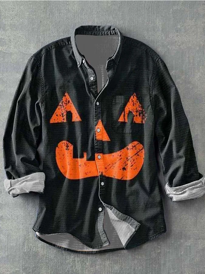 Men's Halloween Skull Print Long Sleeve Shirt