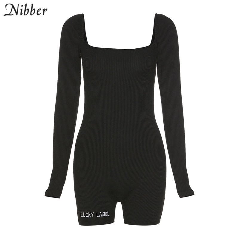Nibber high street casual knitting playsuits femme 2020 summer black simple stretch Slim Elegant short jumpsuit pure Active Wear