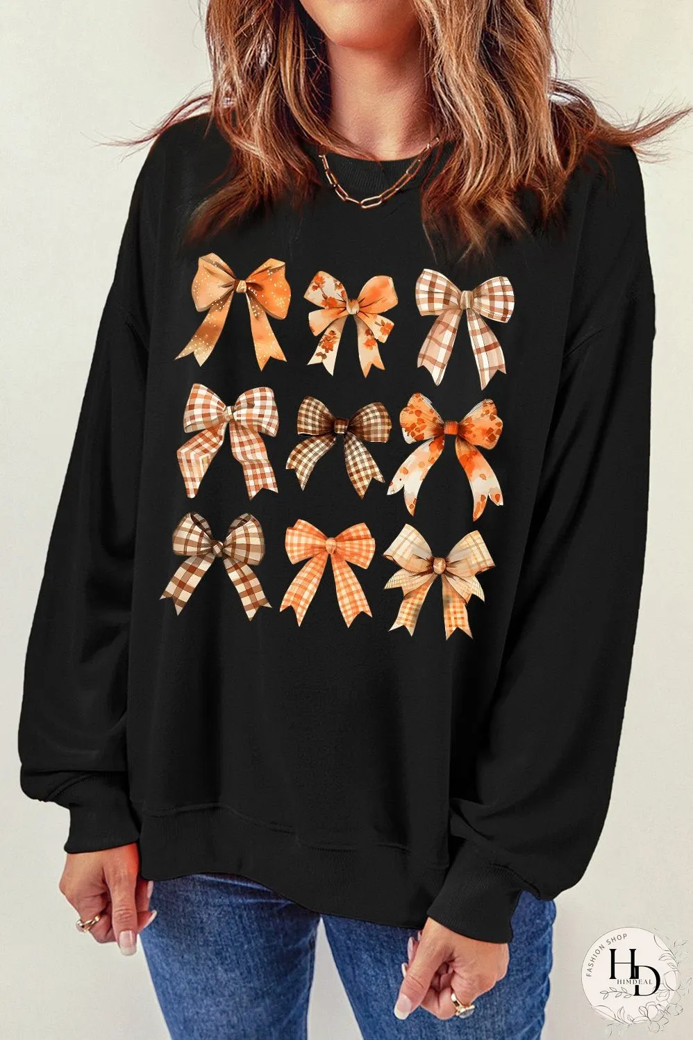 Black Thanksgiving Spice Bowknot Graphic Sweatshirt