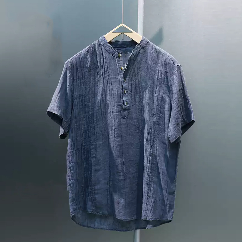 Men's Draped Tencel Linen Short Sleeve Shirt