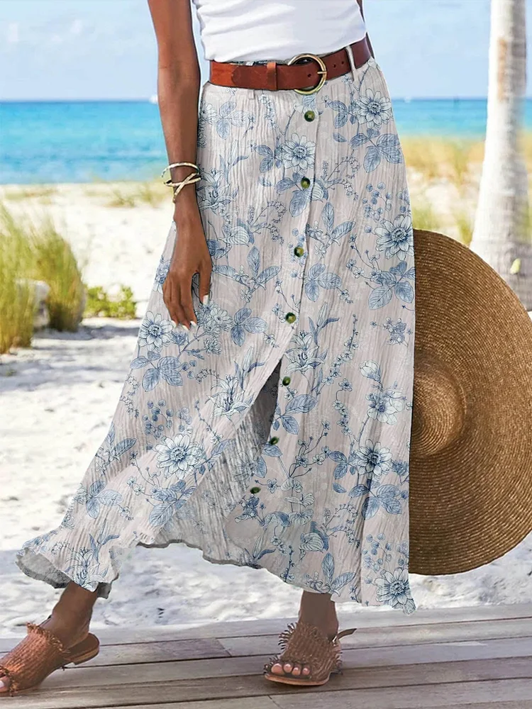 Women's Flower Plant Art Pattern Print Casual Half Body Skirt
