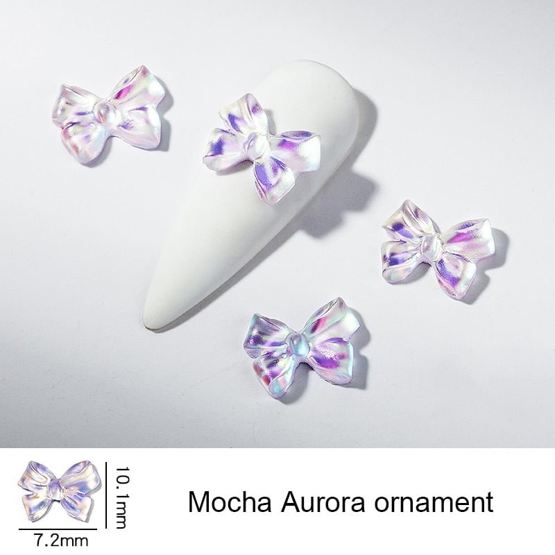 HNUIX 50Pcs Japanese Mocha Ribbon Bowknot Chameleon  Symphony Flatback Decors Bow 3D Colorful Nail Fancy Bow Tips Accessories