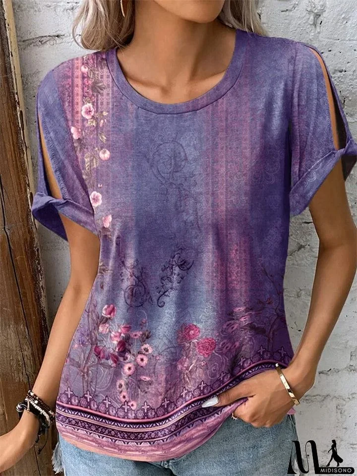 MidiSono - Women's Floral Printed Short-sleeved Ethnic Style Shirts