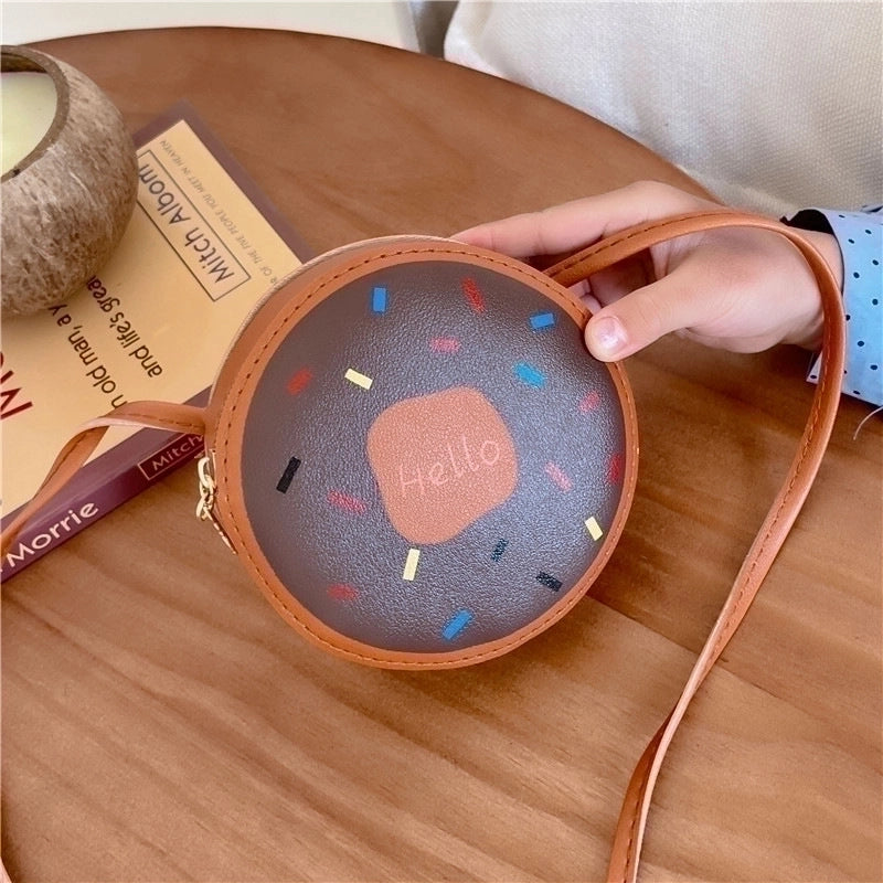 Girl’s Small Pu Leather Donuts Cute Round Zipper Crossbody Bag