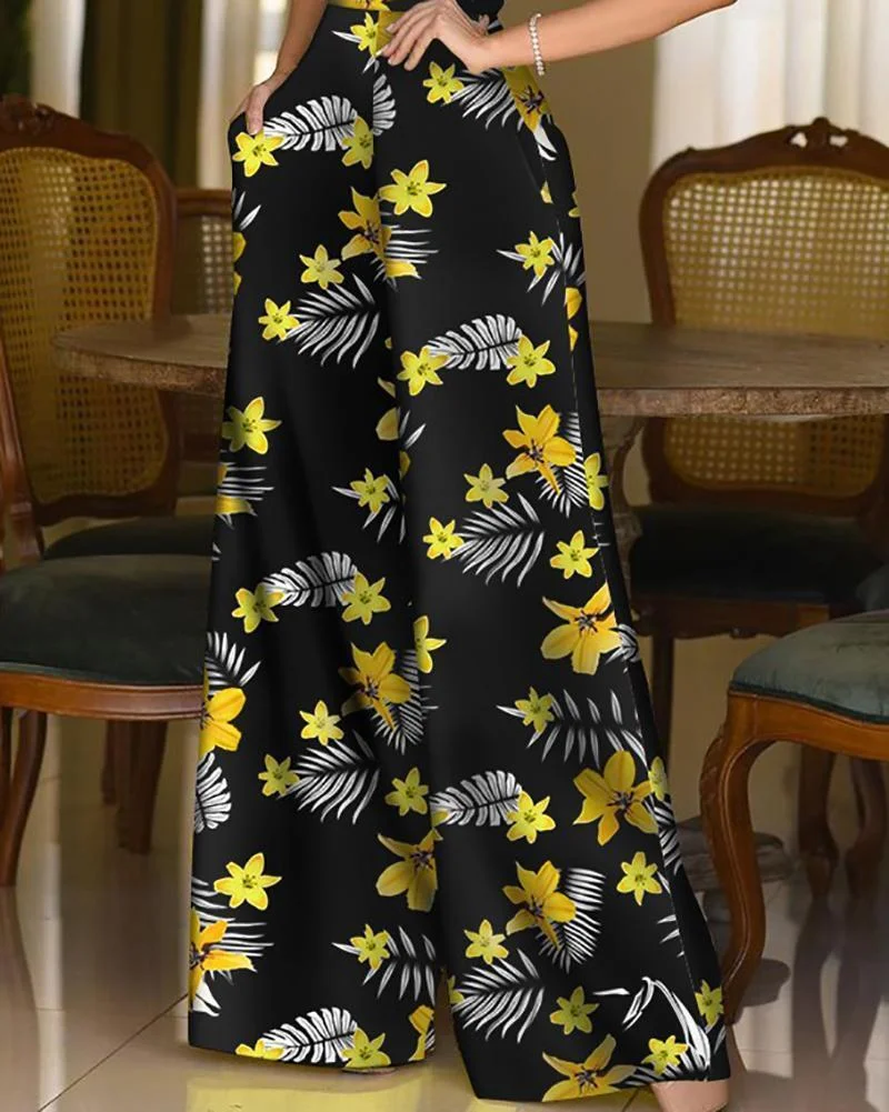 Chic Printed Sling Wide Leg Jumpsuit